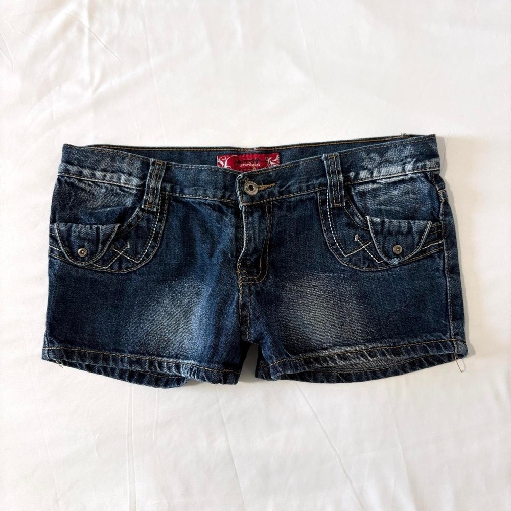 vintage jinmoss y2k low rise cargo flap pocket mini denim shorts size 31